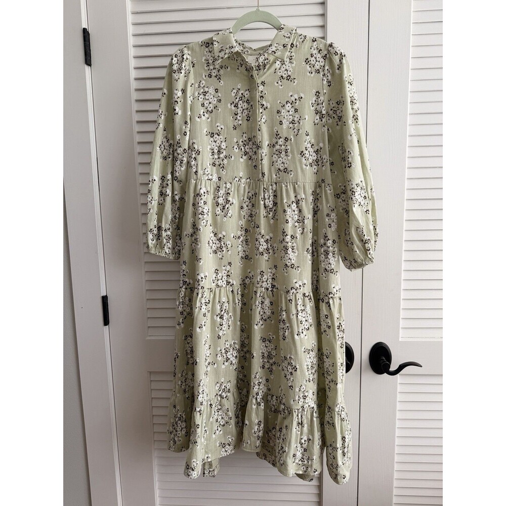 Pomander Place by Tuckernuck Sage Green Floral Tiered Midi Dress S Cottagecore